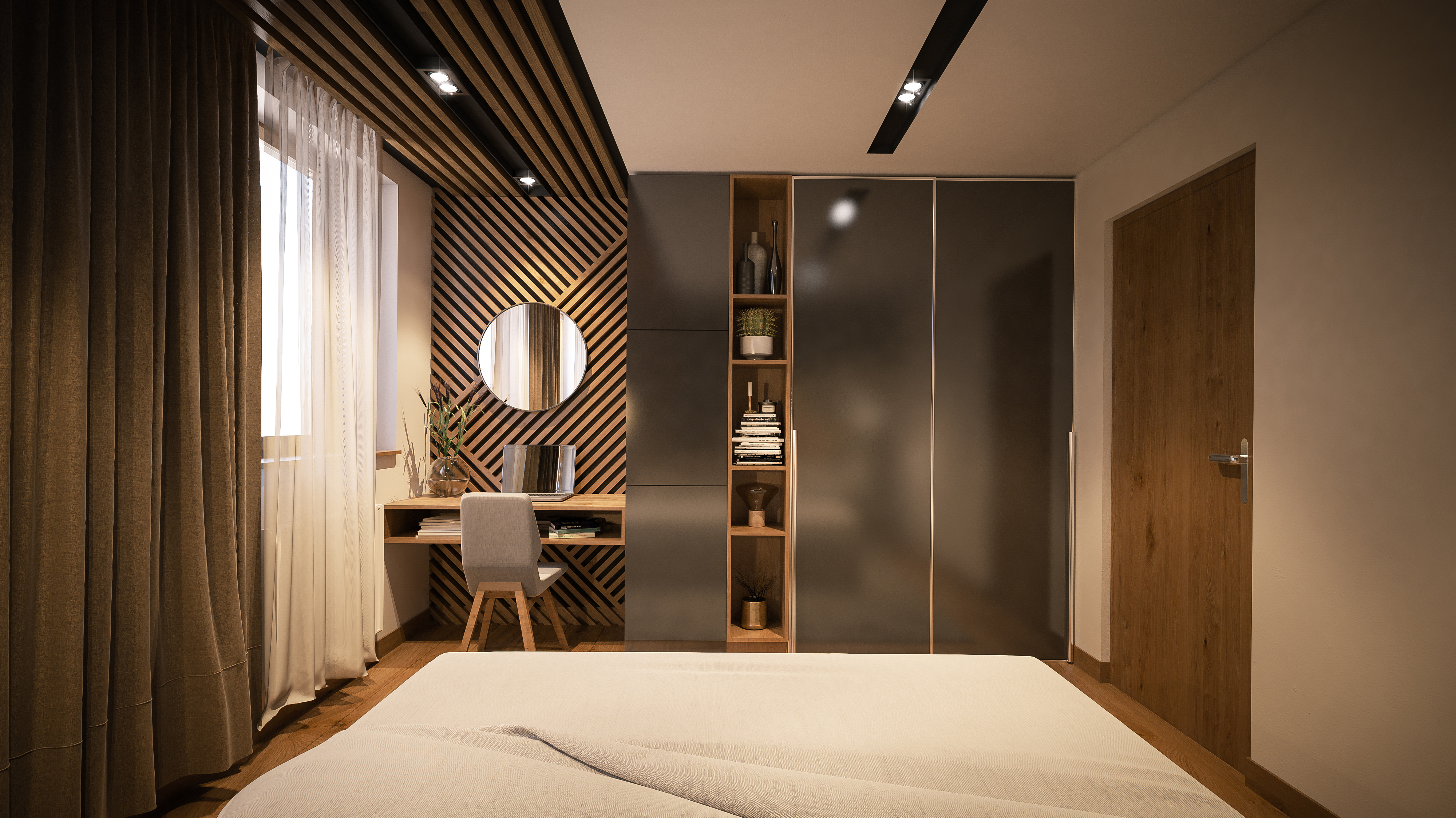 Luxurious modern minimalist bathroom interior with a freestanding bathtub